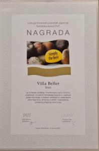 Certifikát, ocenenie alebo iný dokument vystavený v ubytovaní Villa Beller New
