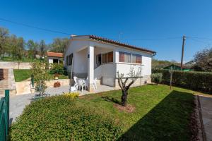 une petite maison blanche avec un arbre dans la cour dans l'établissement Casa Jelena with Shared Pool, à Kaštelir