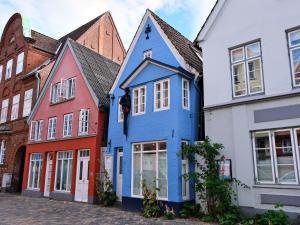 a row of colorful houses in a street at Altstadtapartment- Historischer Charme trifft modernen Komfort zentral & gemütlich mit Parkplatz! in Niederdorla