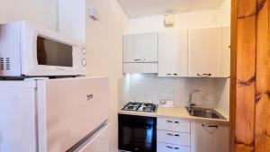 Una cocina con un refrigerador blanco y un microondas. en Casa Nelly by Ca-Sa Check, en Andalo