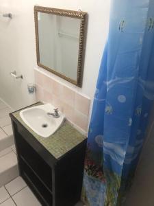 a bathroom with a sink and a mirror at La Panache Guesthouse in Gros Islet