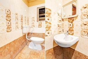 two pictures of a bathroom with a toilet and a sink at Super Collection O NAD Near Airport in Visakhapatnam