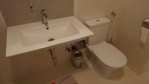 a bathroom with a white sink and a toilet at Hall in Tirol erster Stock Nord in Hall in Tirol