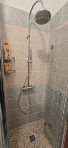a shower with a glass door in a bathroom at La Casa Di Lele in Torre dell'Orso