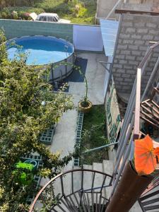 an overhead view of a backyard with a swimming pool at Boria House in Sevan