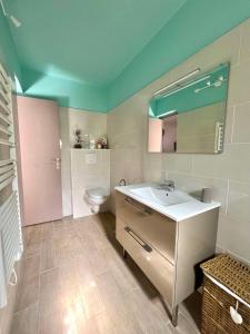 une salle de bain avec un lavabo et des toilettes dans l'établissement Bel appartement au calme, à Santa-Reparata-di-Balagna