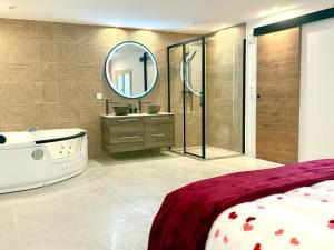 a bedroom with a tub and a sink and a mirror at Appartment Jacuzzi in Cannes in Cannes +16 photos