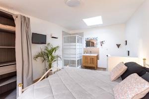 una camera da letto con un letto grande e una TV di Maison Charmante Au Coeur De Canet a Canet-en-Roussillon