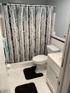 une salle de bain avec toilettes et rideau de douche dans l'établissement Econoroom Hollywood, à Hollywood