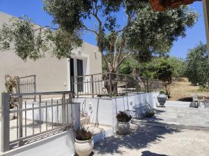 a house with a white fence and some plants at Ariadne's garden in Astris