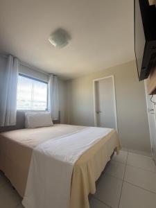 ein Schlafzimmer mit einem großen Bett mit Fenster in der Unterkunft Novo Horizonte in Garanhuns