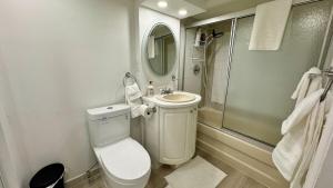 un bagno con wc, lavandino e doccia di Cozy Hidden Gem, Stylish 2BR with Sofa Bed a Mississauga Altre 30 foto