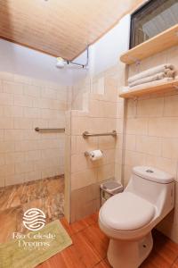 a bathroom with a white toilet in a room at Rio Celeste Dreams in Bijagua +38 photos