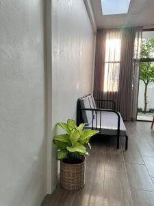 a room with a bed and a potted plant at Cozy townhome in Krabi town in Ban Khlong Chi Lat