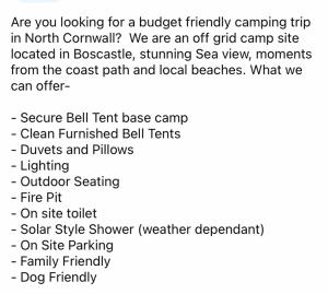 Gallery image of Ocean View Bell Tents in Boscastle