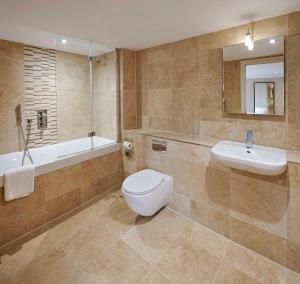 a bathroom with a toilet and a sink and a tub at The Kings Arms in Christchurch