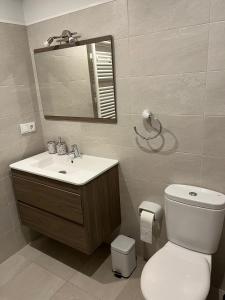 a bathroom with a toilet and a sink and a mirror at La Casina del Sella in Ribadesella +15 photos