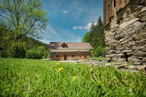 een blokhut in het midden van een grasveld bij Pod Kolavou in Zdobnice