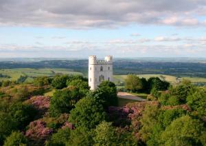 a castle on top of a hill with trees and flowers at Haldon Belvedere Lawrence Castle in Halton