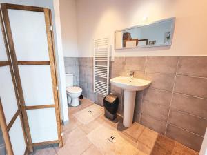 a bathroom with a sink and a toilet at Studio cosy dans une ecurie en Touraine in Saint-Roch +6 photos