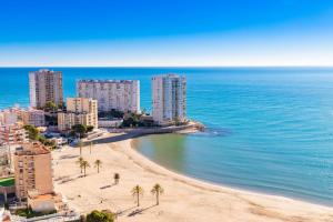 an aerial view of a beach with palm trees and buildings at Casa La Culle in Favareta