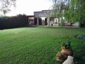 a house with a yard with a flower pot at Cabaña SUSI in General Alvear +7 photos