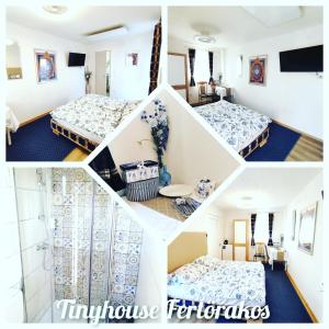 a collage of photos of a hotel room at Tinyhouses am Neusiedlersee in Fertőrákos +84 photos