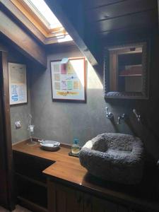 un bagno con un lavandino e uno specchio su un bancone di El Refugi de Tartera, Cerdanya a Prats i Sansor Altre 44 foto