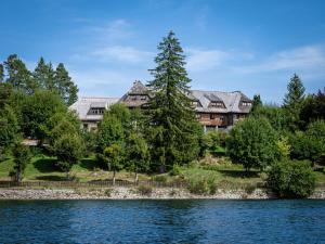 een groot huis aan de oever van een meer bij Jugendherberge Schluchsee-Wolfsgrund in Schluchsee