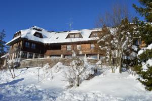een gebouw bedekt met sneeuw met bomen ervoor bij Jugendherberge Schluchsee-Wolfsgrund in Schluchsee +3 foto's