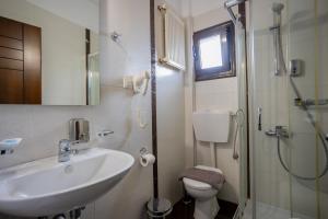 a bathroom with a sink and a toilet and a shower at Toti Boutique Rooms in Kalabaka