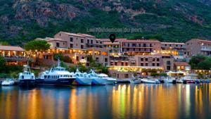 a group of boats docked in a marina at night at Les résidences du port appartements meublés in Porto Ota +6 photos
