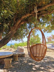 a wicker basket swing hanging from a tree at Palaeopoli Villas in Avlemonas