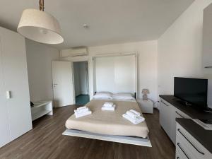 a bedroom with a bed and a flat screen tv at Residence San Francesco in Tirrenia