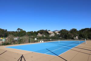 una cancha de tenis con una red encima en U Bellu Paradisu - T3 vue mer, piscine, plage privé, en Pianottoli-Caldarello
