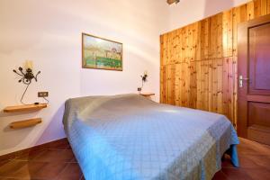 a bedroom with a bed and a wooden wall at Casa Bruna - 100m dal Lago Maggiore in  Monvalle 