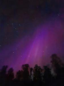 Una multitud de personas viendo un concierto con luces moradas. en cosy country house, en Lingrasmo 1 foto más