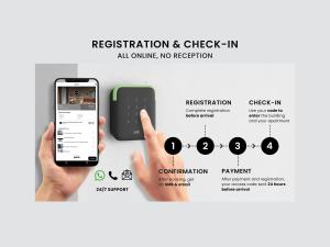 a hand holding a phone with a check in sign at Crown Palace Apartments by Adrez in Prague