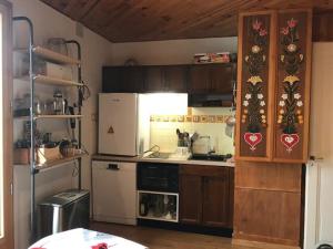 a kitchen with a stove and a refrigerator at Le Beau Rivage in Publier