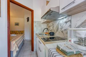 a small kitchen with a sink and a bed at Mikelic Stara Barbariga in Barbariga