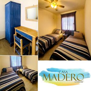 a collage of three pictures of a room with two beds at Casa cerca de la playa in Ciudad Madero