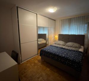 a bedroom with a bed and a large closet at Center Apartment 1 Sisak in Sisak