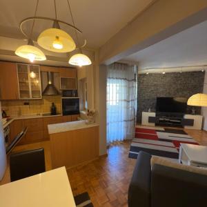 a living room with a kitchen and a dining room at Center Apartment 1 Sisak in Sisak