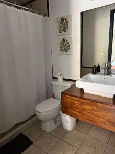 a bathroom with a toilet and a sink at TENDA Comfortable Apartments in Playa del Carmen