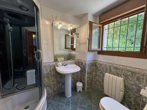 ein Badezimmer mit Waschbecken, Toilette und Spiegel in der Unterkunft Casa Marisa en Cangas de Onís VV-2929-AS in Cangas de Onís