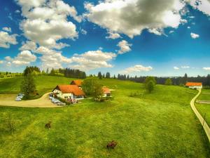 un grande campo verde con una casa sopra di esso di Le Cerneux-au-Maire a Les Bois