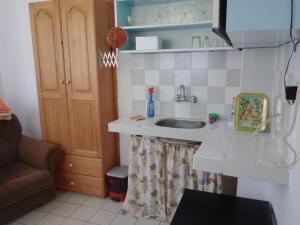 a small kitchen with a sink and a chair at Riverlyn Guest House in Ribarica