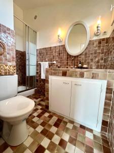 a bathroom with a toilet and a mirror at Villa Gardelina in Campomoro +19 photos