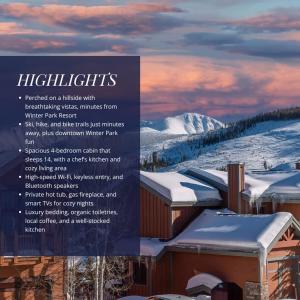 a brochure for a hotel in the snow at Hygge Hideaway in Winter Park +104 photos
