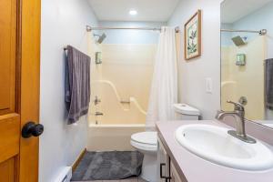 a bathroom with a sink and a toilet and a shower at Beautiful Modern Lodge! Game Room in Saw Creek +60 photos